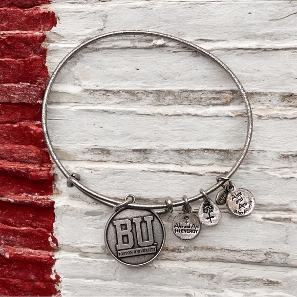 Alex and Ani Rafaelian Silver Finish Boston University Charm Bangle Bracelet - Picture 1 of 14